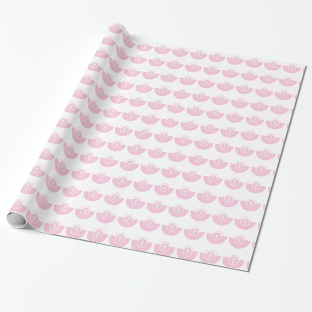 Papel De Presente Parabéns pelo Batismo da Netas Rosa Criança o (Desenrolado)