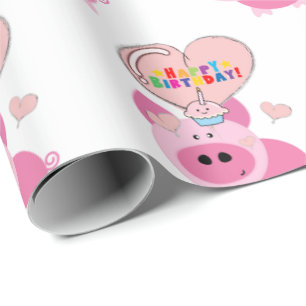 Papel De Presente Parabéns Presente de Aniversário, Pig Rosa