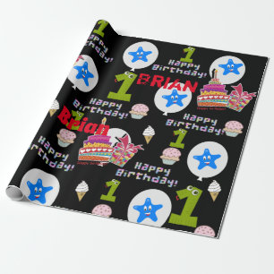 Papel De Presente Parabéns Primeiro Aniversário, Balões de Papel #1