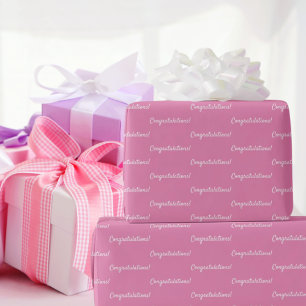 Papel De Presente Parabéns rosa branco 