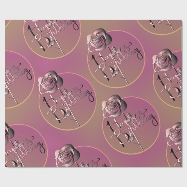 Papel De Presente "Parabéns", Rosa, papel de enrolar escrito em mão (Aberto)