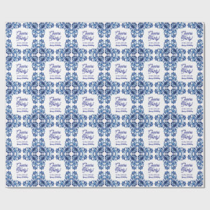 Papel De Presente Parabéns trinta aniversário azul real floral borda