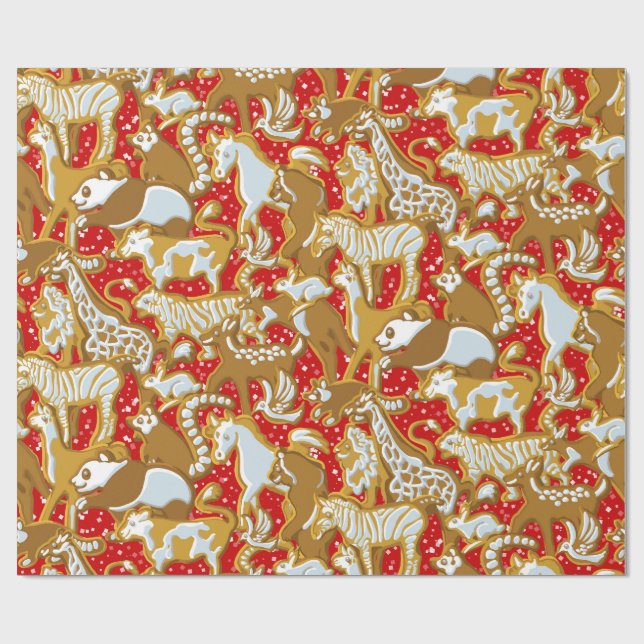 Papel De Presente Parada dos Animais de Pão de Natal (Aberto)