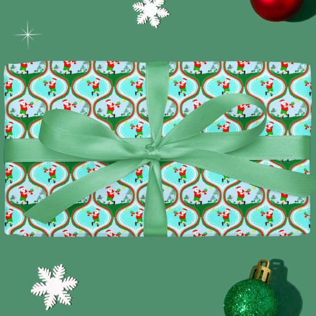 Papel De Presente Paraíso do Pickleball do Papai Noel (Santa's pickleball showdown - festive wrap for jolly sporty holidays!)