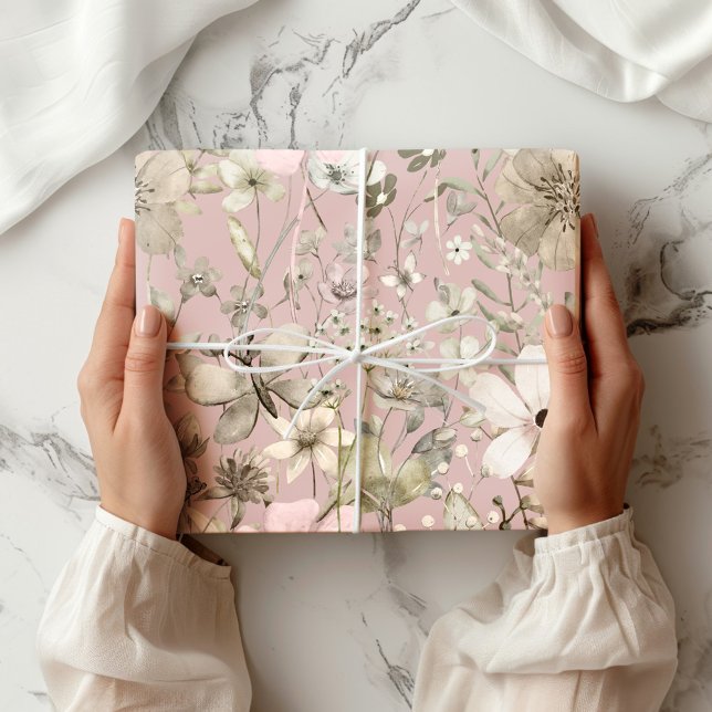 Papel De Presente Paraíso floral rosa castanho claro romance (Criador carregado)