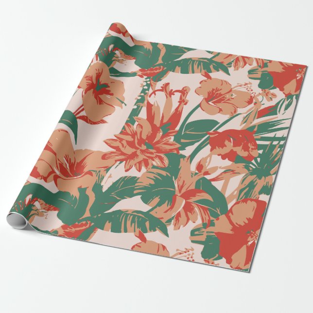 Papel De Presente Paraíso Floral Tropical (Desenrolado)