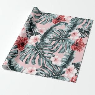 Papel De Presente Paraíso Rosa Ilha Tropical Floral Botânica