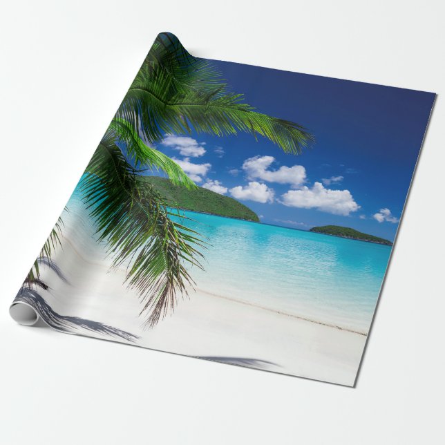 Papel De Presente Paraíso tropical clássico da praia da ilha (Desenrolado)