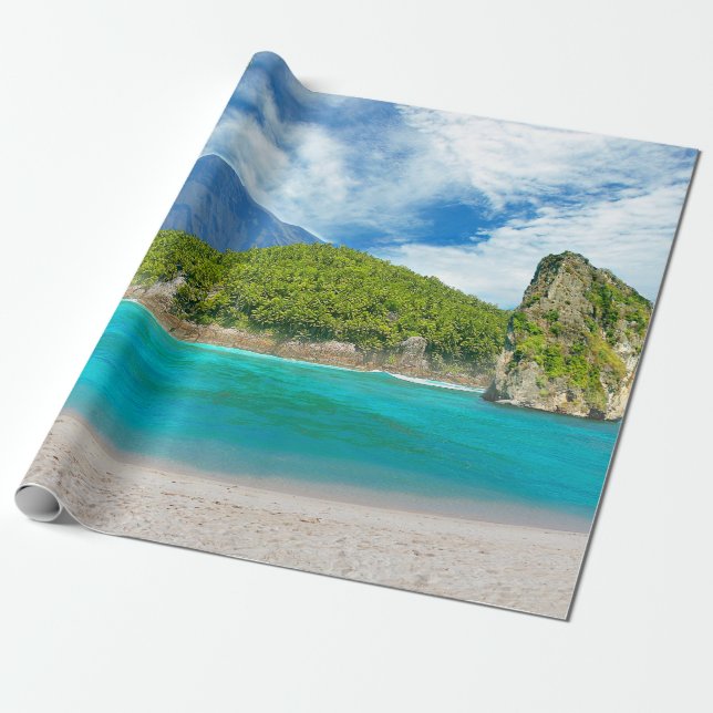 Papel De Presente Paraíso tropical da palmeira do Sandy Beach da (Desenrolado)