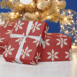 Papel De Presente Parceiro Floco de Neve do Natal Vermelho