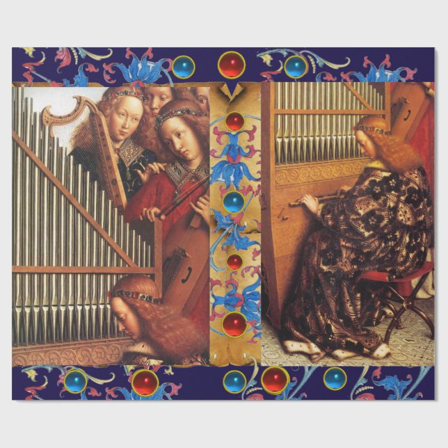 PAPEL DE PRESENTE PARCHES DE NATAL FLORAL DE ANGELAS DE FAZER MÚSICO (Aberto)