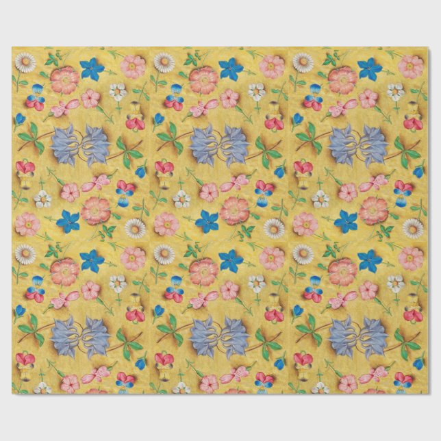 PAPEL DE PRESENTE PARCHMENTO FLORAL ANTIGO / ROSAS E PAINÉIS SELVAGE (Aberto)