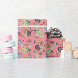 Papel De Presente Parem e cheirarem o padrão do caracol das morangos