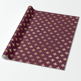 Papel De Presente Paris Antigo Borgonha Vermelho e Dourado Fleur de 