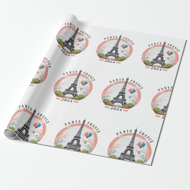 Papel De Presente Paris França 2024 Wrapping Papers, Torre Eiffel (Desenrolado)