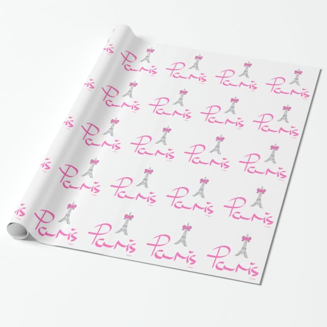 Papel De Presente Paris, França com Arco Rosa (Desenrolado)