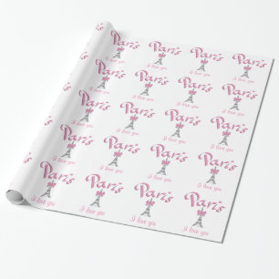 Papel De Presente "PARIS I love you" a rosa