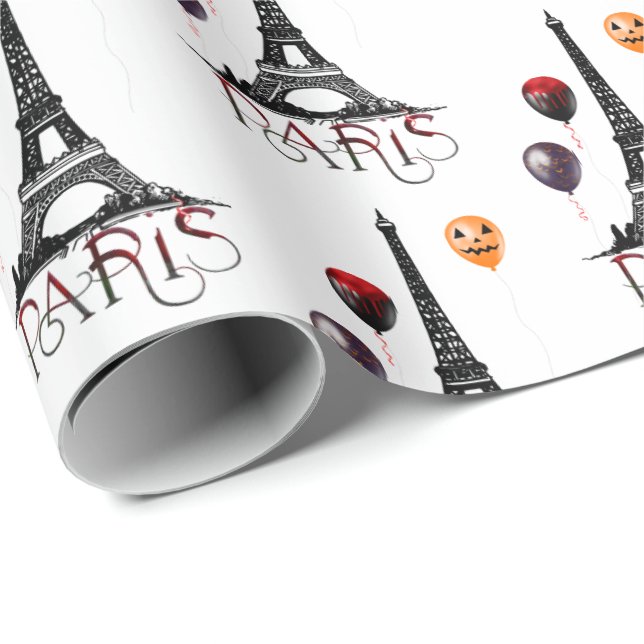 Papel De Presente Paris, Torre Eiffel e Balões de Halloween (Ponta do rolo)