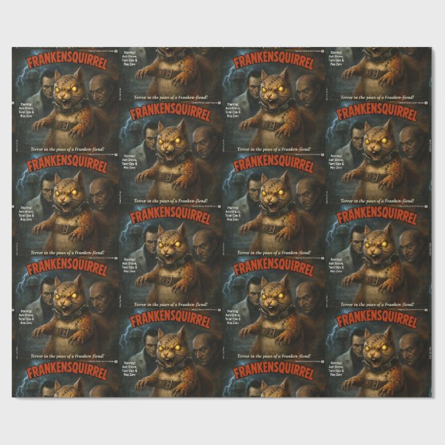 Papel De Presente Paródia Clássica de Filme do Frankensquirrel (Aberto)