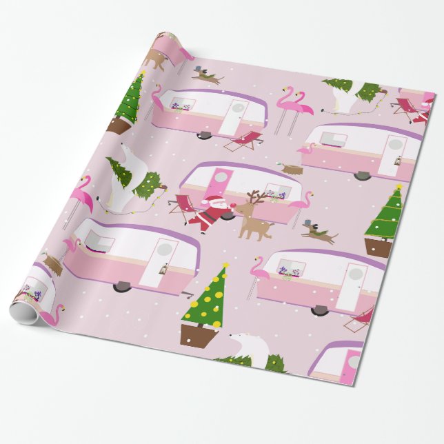Papel De Presente parque de papais noeis flamingo (Desenrolado)