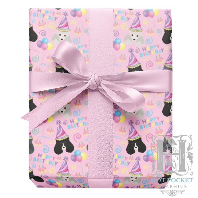 Papel De Presente Parti Poodle Birthday Gift Wrapping Paper Pink (Criador carregado)