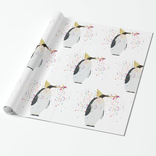 Papel De Presente Partida de pinguins - Animais com festa (Desenrolado)