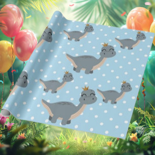 Papel De Presente Partido Dinossauro Azul de Boho