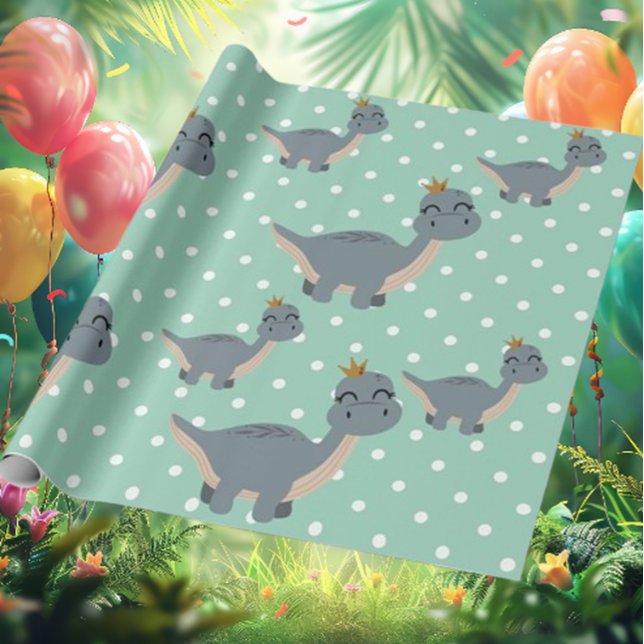 Papel De Presente Partido Dinossauro Verde Adorável de Boho (Transform your gifts with our adorable Boho green dinosaur party wrapping paper!)