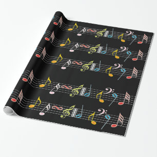 Papel De Presente Partitura e notas coloridas