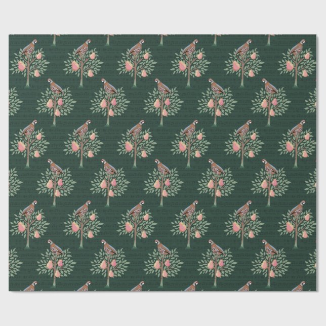 Papel De Presente Partridge in a pear tree Christmas Carole on green (Aberto)