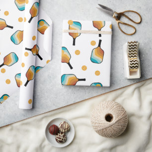 Papel De Presente Pás de Pickleball Retro e Padrão de Bola