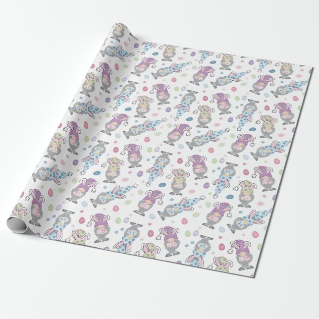 Papel De Presente Páscoa Bunny Gnome Pattern (Desenrolado)