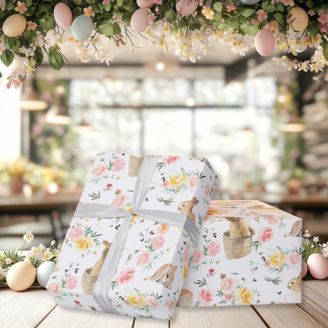 Papel De Presente Páscoa Bunny Primavera Floral (Easter Bunny Spring Floral Wrapping Paper)