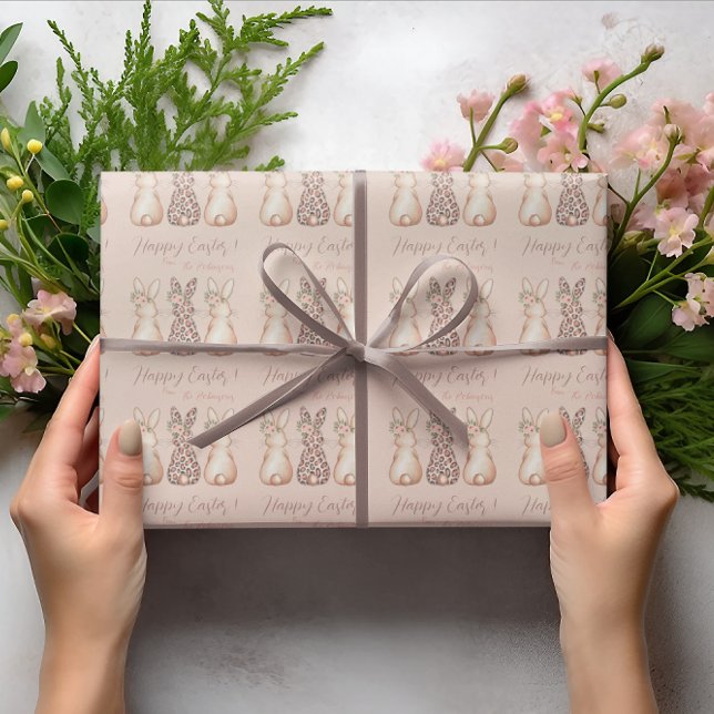 Papel De Presente Páscoa de coelho rosa embebido personalizado (Personalized Blush Pink Bunny Easter Wrapping Paper)
