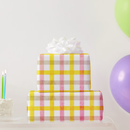 Papel De Presente Páscoa do padrão de verificação amarelo-rosa retro