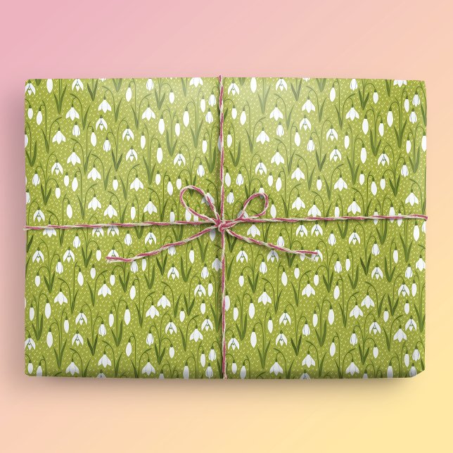 Papel De Presente Páscoa Primavera verde de neves (Snowdrop Gift Mockup)
