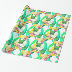 Papel De Presente Páscoa Vintage Girl Com Páscoa Pintinho Grande Imp