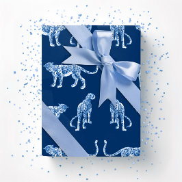 Papel De Presente Passarela de Leopardo em Índigo Azul
