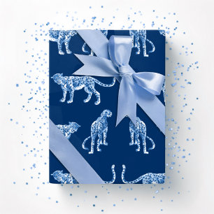 Papel De Presente Passarela de Leopardo em Índigo Azul