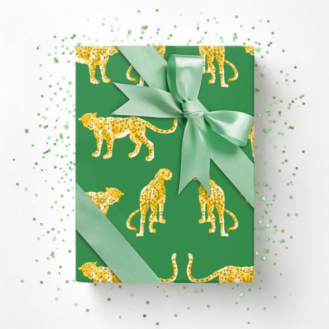 Papel De Presente Passarela de Leopardo em Verde e Amarelo (Criador carregado)