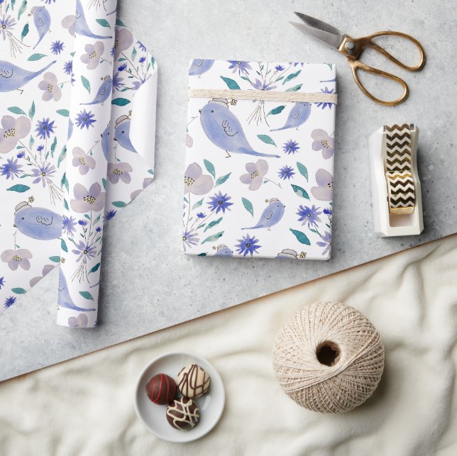Papel De Presente Passarinho Fofo Com um Chapéu de Flor (Artesanato)