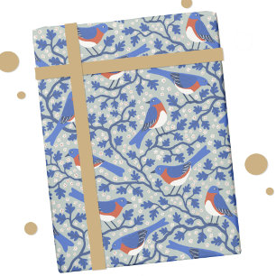 Papel De Presente Pássaro Azul e Artes e Ofícios de Flores Silvestre