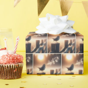 Papel De Presente Pássaro cantando uma canção em um poste fencefálic