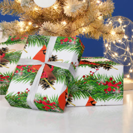 Papel De Presente Pássaro Cardinal Festivo de Natal Glossy
