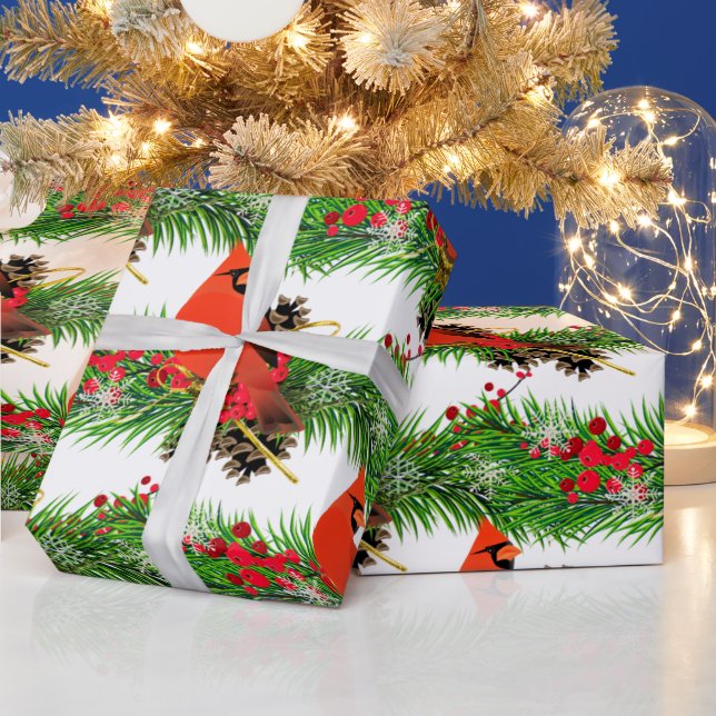 Papel De Presente Pássaro Cardinal Festivo de Natal Glossy (Feriados)