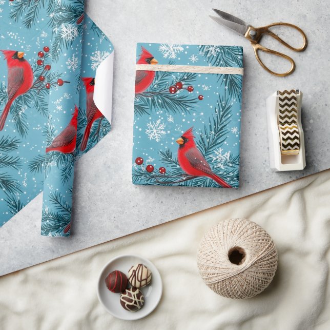 Papel De Presente Pássaro Cardinal Vermelho de Natal (Artesanato)