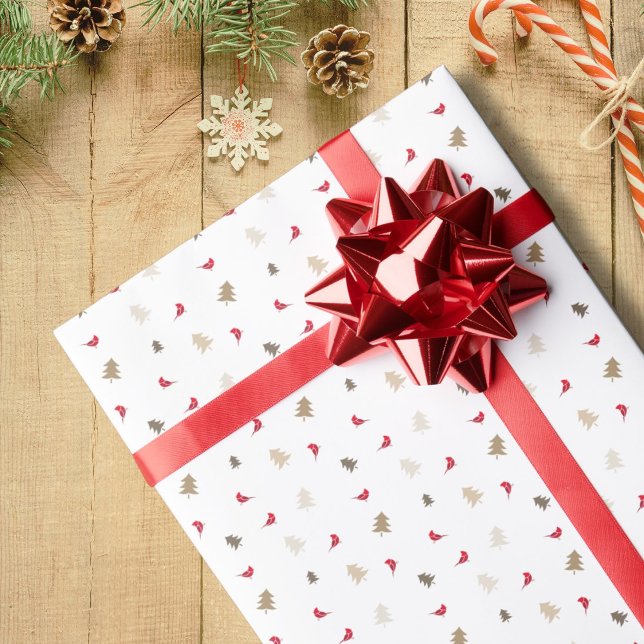Papel De Presente Pássaro Cardinal Vermelho Natal (Criador carregado)