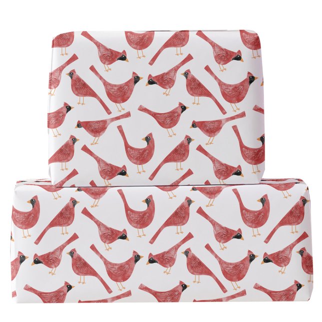 Papel De Presente Pássaro Cardinho Festivo Aquarela (Fun Cardinal bird red and white watercolor festive Christmas and Holidays gift wrapping paper)