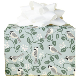 Papel De Presente Pássaro Chickadee Artes e Ofícios de Flores Silves