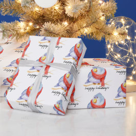 Papel De Presente Pássaro de Natal com Cachecol 